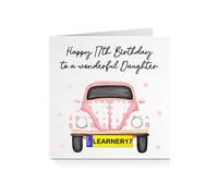 Happy 17th Birthday Card for Her - Learner Driver Pink Heart (Daughter)