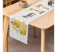 Happy 17th Birthday Table Runner, Boys 17th Birthday Decoration Kitchen Dining Table Decoration Table Runner Birthday Party Tablecloth Decoration, White and Gold