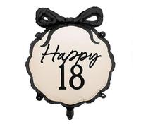 Happy 18 Birthday Foil Balloon | Black Bow Design | 47.5 cm diameter when inflated | For Air or Helium Inflatable