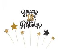 Happy 18 Years Birthday Cake Decorations, 7PCS personalized Happy Birthday Cake Topper, 18th Party Supplies for Boys and Girls(Black & Golden)