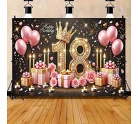 Happy 18th Birthday Backdrop Banner Black and Pink Balloons Golden Crown Theme Background for her 18th Birthday Party Suppiles Photography Supplies Background Happy 18th Birthday Banner (B, 8x6feet)