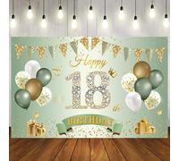 Happy 18th Birthday Banner Sage Green Gold, 1.1 x 1.8 m Happy 18th Birthday Backdrop Banner 18th Birthday Decorations for Boys Girls, 18 Years Old Birthday Anniversary Party Supplies