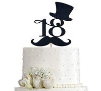 Happy 18th Birthday Cake Topper - 18th Birthday Party Decorations - Black Numbers 18, Top Hat and Man Mustache