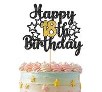 Happy 18th Birthday Cake Topper Black Gold Glitter 18th Birthday Cake Decorations 18 Cakes Topper, Funny Happy Birthdays Party Supplies for Boys