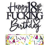 Happy 18th Birthday Cake Topper, Bruh I'm 18, Time to Adult, Funny 18 Years Old Birthday Party Decorations Supplies, Black Glitter