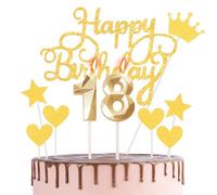 Happy 18th Birthday Cake Topper & Candles - Gold Number 18 for Cake Decorations - Cupcake Topper for Girls Boys Birthday Gold