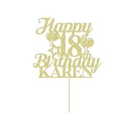 Happy 18th Birthday Cake Topper Personalised Cake Decorations Double-Sided Glitter Cake Topper Custom Cake Toppers with Any Age & Name for 18th 21st 30th 40th 50th 60th(Champagne Gold)