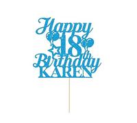Happy 18th Birthday Cake Topper Personalised Cake Decorations Double-Sided Glitter Cake Topper Custom Cake Toppers with Any Age & Name for 18th 21st 30th 40th 50th 60th(Blue)
