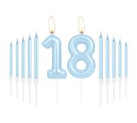 Happy 18th Birthday Candles, Blue Long Stick Birthday Candles, Number 18 Candle, Birthday Candles for Cake, Cake Candles Cake Topper for Boy Girls Birthday Party 18th Wedding Anniversary Decorations