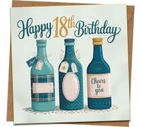 Happy 18th Birthday Card - Bottles “Cheers to You” Design, 145mm x 145mm Square Greeting Card with Kraft Envelope
