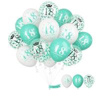 Happy 18th Birthday Decorations for Boys, Turquoise White Confetti 18th Birthday Latex Balloons for Girls, 15 Pieces Teal White 18th Party Decorations for Age 18 Years Old Birthday Decor Supplies
