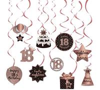 Happy 18th Birthday Party Hanging Swirls Streams Ceiling Decorations, Celebration 18 Foil Hanging Swirls with Cutouts for 18 Years Old Pink and Gold Birthday Party Decorations Supplies
