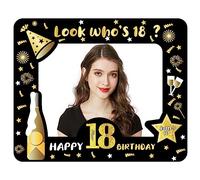 Happy 18th Birthday Photo Booth Props - Black Gold Inflatable Party Selfie Frame, Decorations for Teenagers