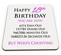 Happy 18th Birthday You are Now Days Hours Minutes Seconds Old Novelty Glossy Mug Coaster - Pink