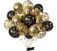 Happy 19th Birthday Balloons Black Gold 15 Pcs,19th Birthday Latex Confetti Balloons Black Gold Decoration 19 Year Old Boys Girls Anniversary Party Celebration Supplies