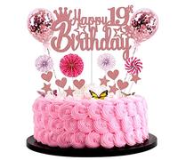 Happy 19th Birthday Cake Decoration for Girl 19th Birthday Hello 19 Cake Topper Rose Gold Cake Decoration 19th Birthday Boy Cake Decoration 19 Years Old Glitter Girl