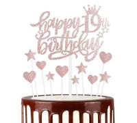 Happy 19th Birthday Cake Toppers, Rose Gold Cake Cupcake Toppers for Cake, Glitter Heart Stars Cake Toppers, Birthday Gift, Personalised Cake Toppers for Women Girls 19th Birthday Cake Decorations