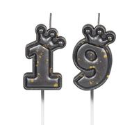 Happy 19th Birthday Candles with Gold Dots, Number 19 Candle, Crown Birthday Candle for Cake, Black Gold Cake Candles Cake Topper for Girls Women 19th Birthday Decorations Party Wedding Anniversary