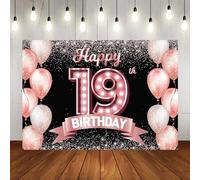 Happy 19th Pink Birthday Rose Gold Banner Backdrop Cheers 19 Years Old Balloons Decor Girls Women Bday Photographic Background 210X150cm
