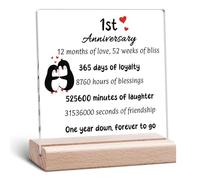 Happy 1st Anniversary Wedding Gifts for Him Her Paper Anniversary Acrylic Plaque Clear Desk Decorative Sign 1 Year Wedding Gifts for Wife from Husband Couple Acrylic Sign With Wooden Stand for Desk