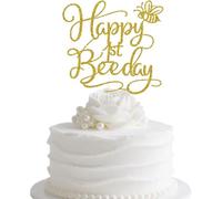 Happy 1st Beeday Cake Topper, Bee One/Fun to Bee One, Bee Theme Baby's 1st Birthday/Baby Shower Party Decorations Gold Glitter