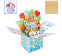Happy 1st Birthday 3D Pop Up Card, 1st Pop Up Birthday Card, 1st Birthday Greeting Card, Blue Birthday Card with 1 Envelop, 1 Message Card for Baby Boy, Son, Nephew, Grandson