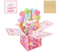 Happy 1st Birthday 3D Pop Up Card, 1st Pop Up Birthday Card, 1st Birthday Greeting Card, Pink Birthday Card with 1 Envelop, 1 Message Card for Baby Girl, Daughter, Niece, Granddaughter