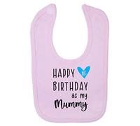 Happy 1st birthday as my Mummy (blue heart) personalised family [BBY7] cotton baby bib - Pastel Pink
