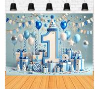 Happy 1st Birthday Backdrop for Boy Blue Balloon Newborn Boys First Birthday Backdrops Cake Smash Backdrop for Baby Boy 1 Year Old Birthday Party Photo Banner(B, 7x5feet)
