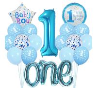 Happy 1st Birthday Balloons - Boy's 1st Birthday Decorations, 40 Inch Blue Number 1, Star, Gold Foil, Blue Sequin