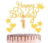 Happy 1st Birthday Cake Topper & Birthday Candle Gold Number 1 Candle for Birthday Cake - 1st Birthday Candles Cake Cupcake Topper Birthday Cake Decorations for Boys Girls Birthday Gold
