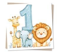 Happy 1st Birthday Card For A Special Baby Boy - 1 - Animal Lover, Jungle, Giraffe, Elephant - Celebrations - Birthday Boy - Congratulations - For a Grandchild, Grandkid, Relative, Loved One