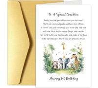 Happy 1st Birthday Card for Grandson, Cute Grandson First Birthday Card, Jungle Safari Animals 1st Birthday Card from Grandparents, To A Special Grandson