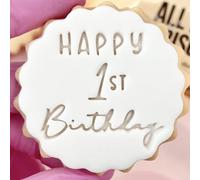 Happy 1st Birthday Cookie Cutter Stamp Embosser fits m&s Biscuits Great for Fondant Icing First Birthday 1st Reusable Marks and Spencers Party Favours Free Matching Cutter