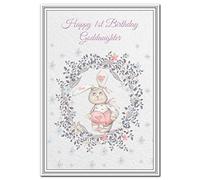 Happy 1st Birthday Goddaughter Card - Baby Girl - First Keepsake for 1 Year Old Girls - Children’s Design - Premium Quality Child Cards - Cute Bunny Rabbit - Unusual Unique