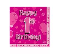 Happy 1st Birthday Pink Hearts Luncheon Napkins 16pk