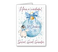 Happy 1st Christmas Christmas great Grandson Card Baby boy penguin
