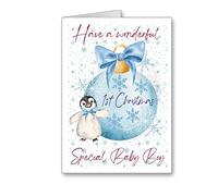 Happy 1st Christmas Christmas special boy Card Baby boy penguin