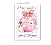 Happy 1st Christmas Christmas special daughter Card Baby girl penguin