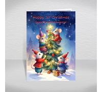 Happy 1st Christmas Great Granddaughter Card - Cute Family of Mice Decorating the Tree, A5 Cute Cartoon Animals Greeting Card & Special Verse Inside: Happy 1st Christmas Great Granddaughter Card
