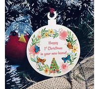 Happy 1st Christmas In Your New Home Bauble Hanging Floral Tree Decoration