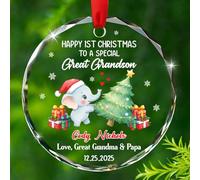 Happy 1st Christmas to A Special Great Grandson Glass Ornament Gift, Custom Year Name New Great-Grandson Elephant Christmas Tree Ornament, Personalized Glass Xmas Ornaments from Great-Grandparents