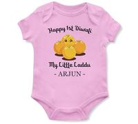 Happy 1st Diwali Personalised Babygrow for Baby Boy Girl First My Little Laddu Hinduism Hindu Celebrations Babies Vest, 0-3 Months, Light Pink