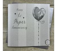 Happy 1st Paper Anniversary Card. Stripes & Heart Balloon Design. Hand decorated with Glitter & Gems. (DH1)