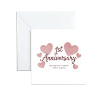 Happy 1st Wedding Anniversary Card for Husband, Wife, Parents. 1 Year Down, Forever Love to Grow. Pink Hearts 1st Anniversary Card for Him, Her. 13x13cm