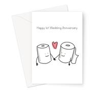 Happy 1st Wedding Anniversary Greeting Card | Paper Wedding Anniversary Card, Two Toilet Paper Rolls in Love, for Spouse, Married One Year