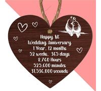 Happy 1st Wedding Anniversary - Romantic Wooden Keepsake Gift for 1 Year Anniversary - Heart-Shaped Love Decor for Couples - 365 Days Together Love Wall Sign (Medium: 15 cm (H) × 13 cm (W))