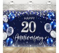 Happy 20th Anniversary Photography Backdrop banner Decor Navy Blue Silver Glitter Wedding Party Theme banner Princess Prince