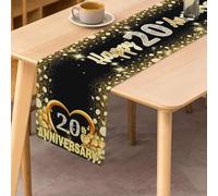 Happy 20th Anniversary Table Runner, 20th Wedding Anniversary Party Decoration Kitchen Dining Table Table Cloth Indoor Outdoor Decoration, Black and Gold, 183 cm x 33 cm
