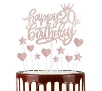 Happy 20th Birthday Cake Toppers, Rose Gold Cake Cupcake Toppers for Cake, Glitter Heart Stars Cake Toppers, Birthday Gift, Personalised Cake Topper for Women Girls 20th Birthday Cake Decorations